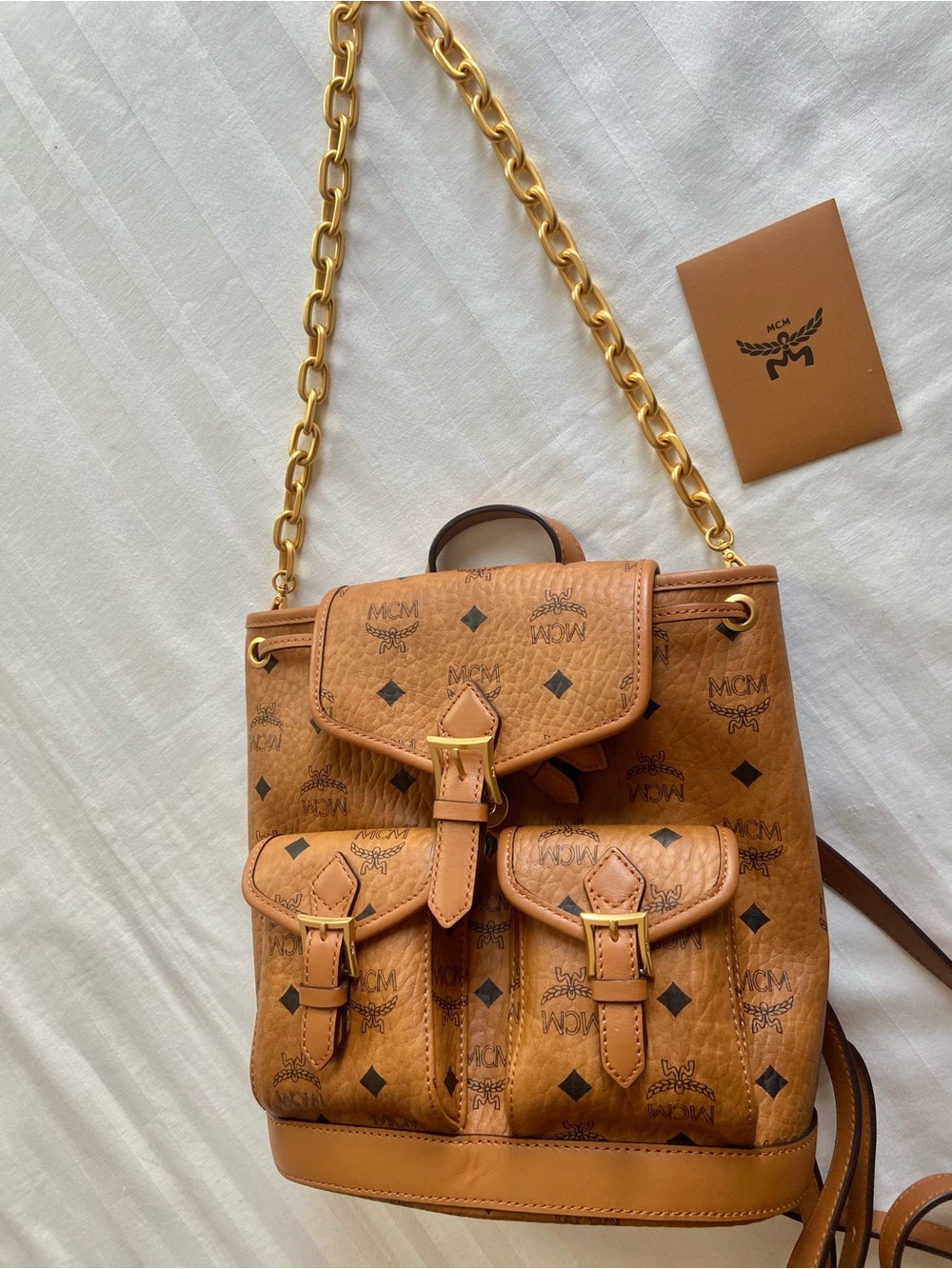 MCM Cognac Visetos Mini Backpack with Gold Chain Detail
Authentic sample - Picture 11 of 17
